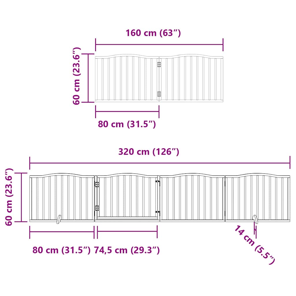 Vrata za pse s vratašcima 12 panela sklopiva 960 cm drvo topole Smeđa 80 x 60 x 2 cm