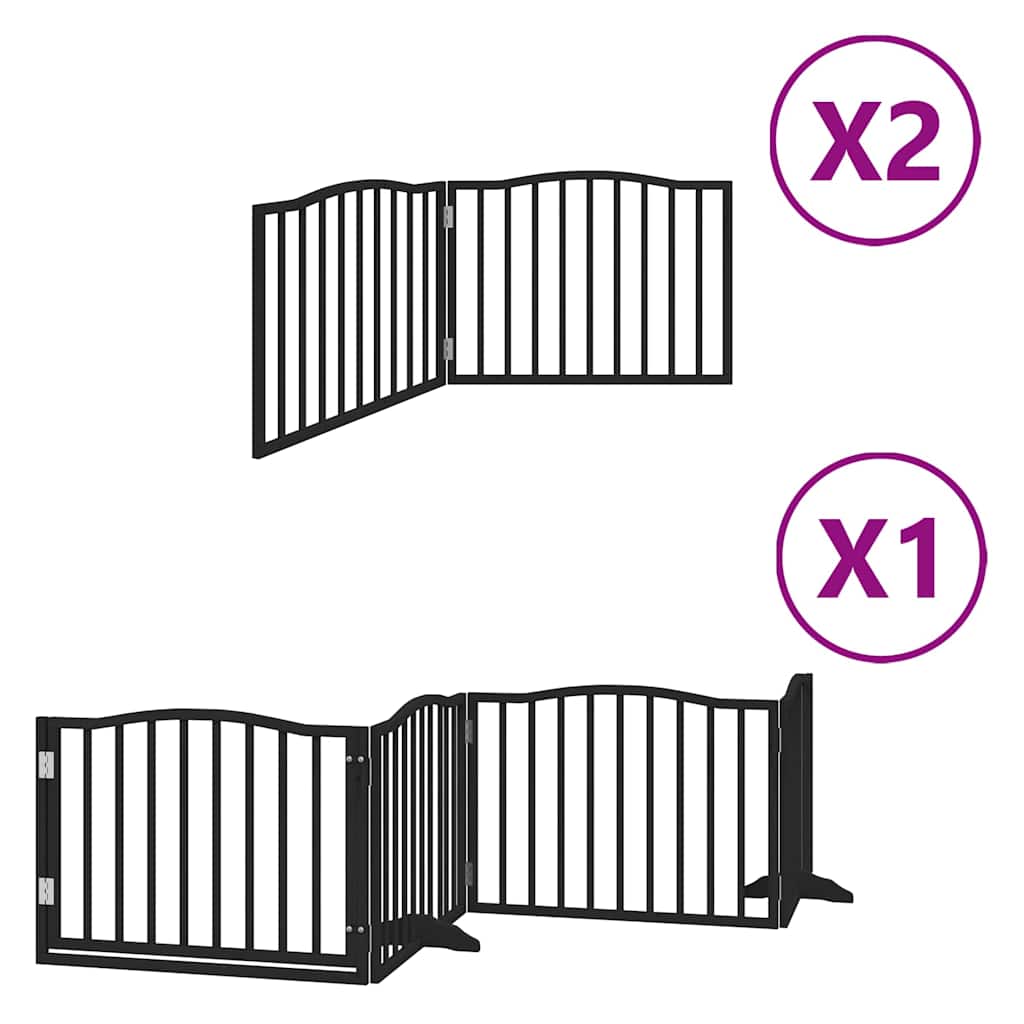 Vrata za pse s vratašcima 8 panela sklopiva 640 cm drvo topole Crna 80 x 60 x 2 cm