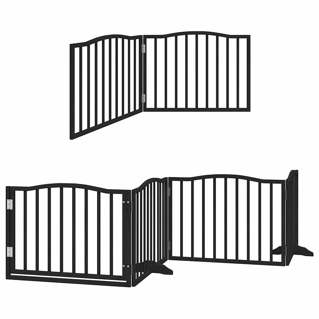 Vrata za pse s vratašcima 8 panela sklopiva 640 cm drvo topole Crna 80 x 60 x 2 cm