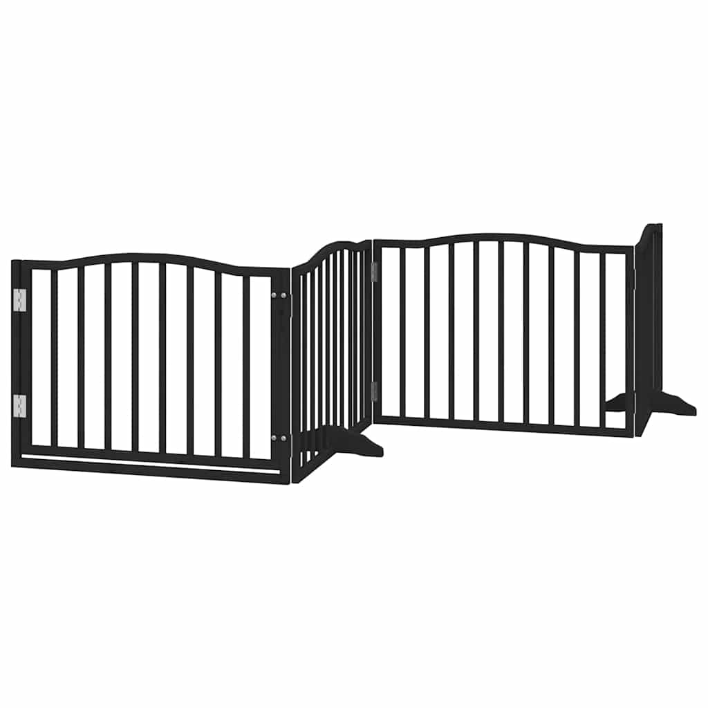 Vrata za pse s vratašcima 8 panela sklopiva 640 cm drvo topole Crna 80 x 60 x 2 cm