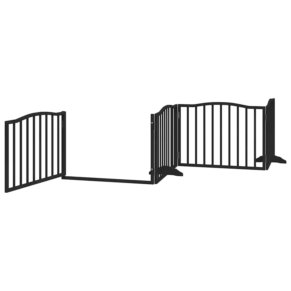 Vrata za pse s vratašcima 8 panela sklopiva 640 cm drvo topole Crna 80 x 60 x 2 cm
