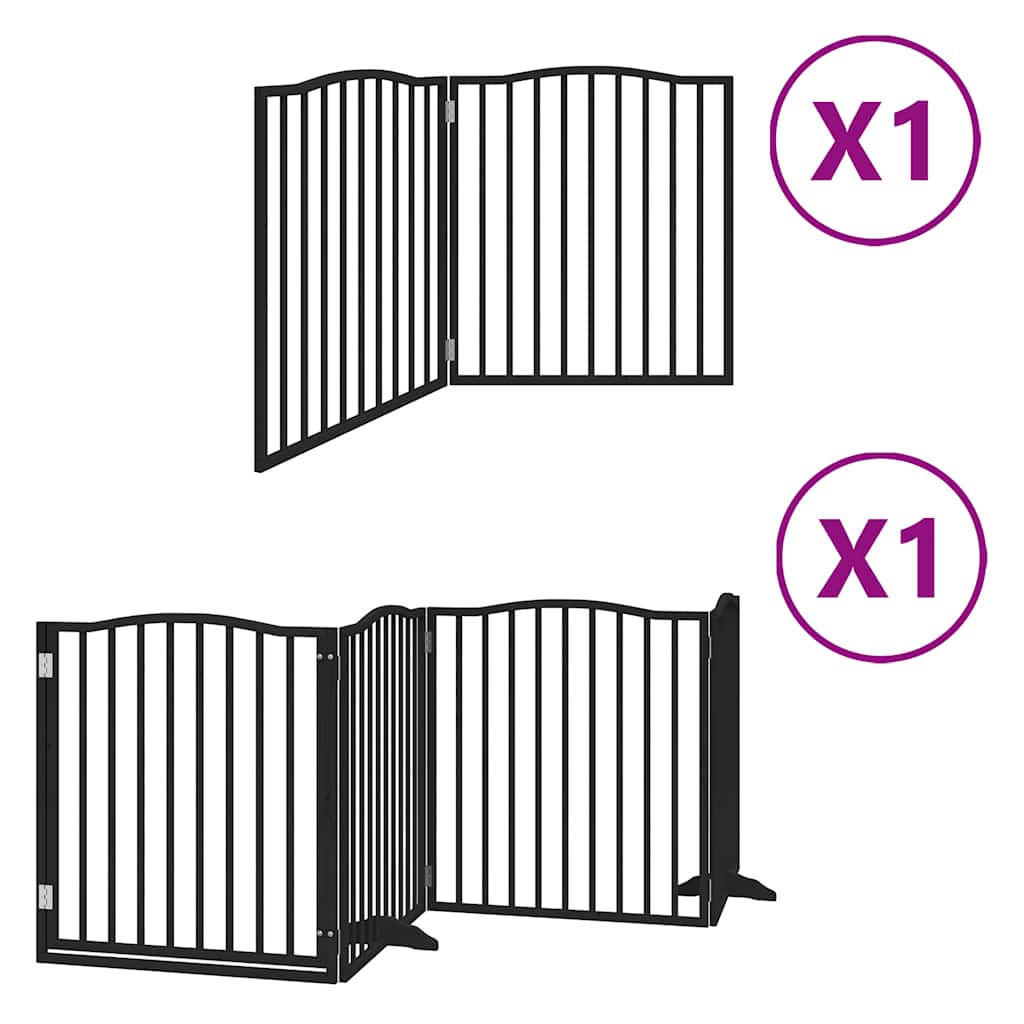 Vrata za pse s vratašcima 6 panela sklopiva 480 cm drvo topole Crna 80 x 90 x 2 cm