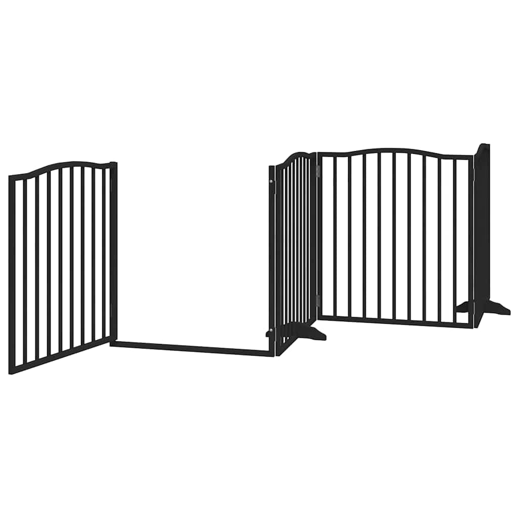 Vrata za pse s vratašcima 6 panela sklopiva 480 cm drvo topole Crna 80 x 90 x 2 cm