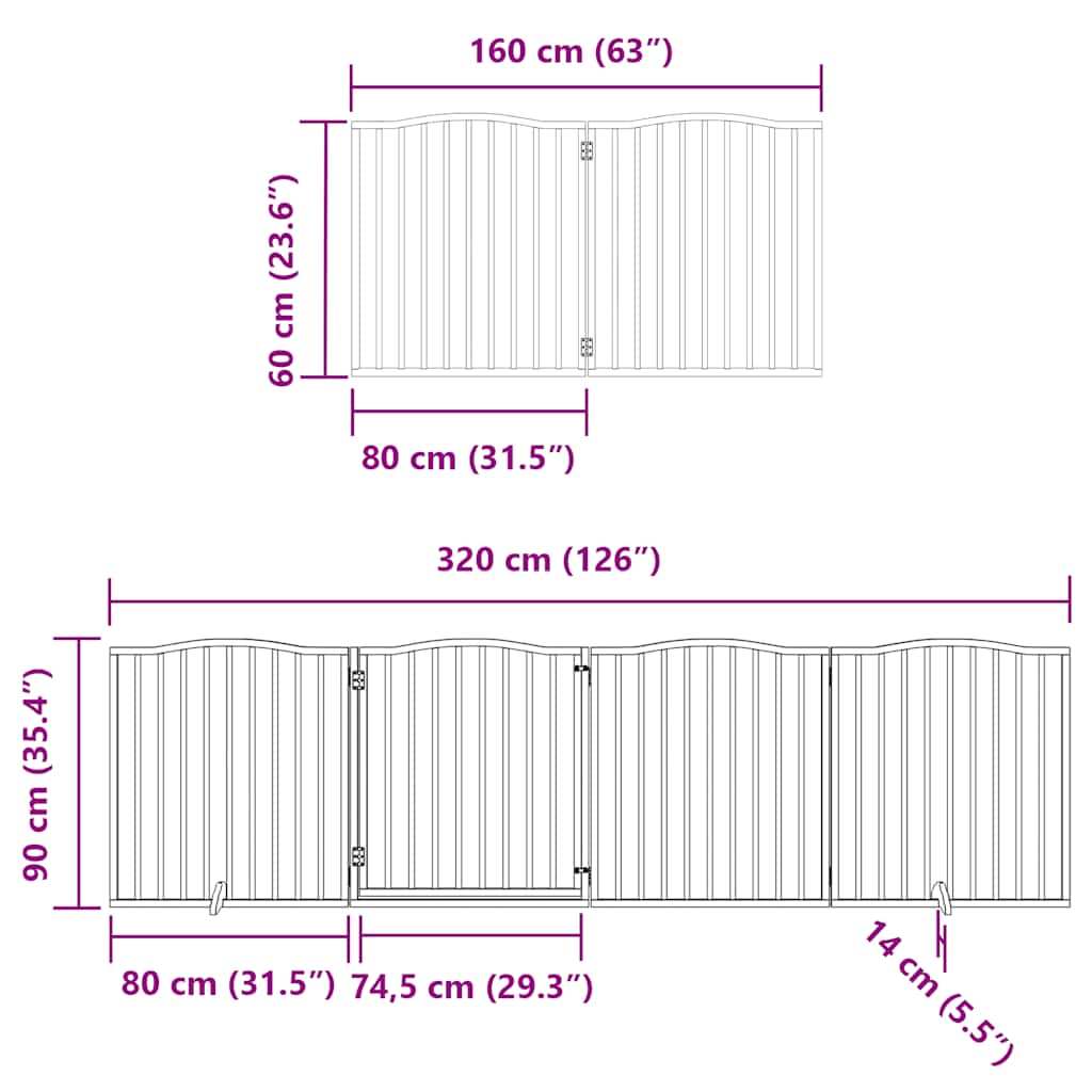 Vrata za pse s vratašcima 8 panela sklopiva 640 cm drvo topole Crna 80 x 90 x 2 cm