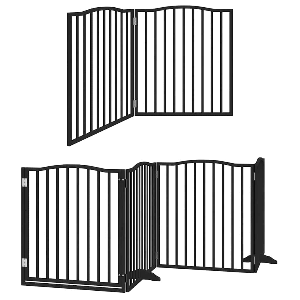 Vrata za pse s vratašcima 8 panela sklopiva 640 cm drvo topole Crna 80 x 90 x 2 cm