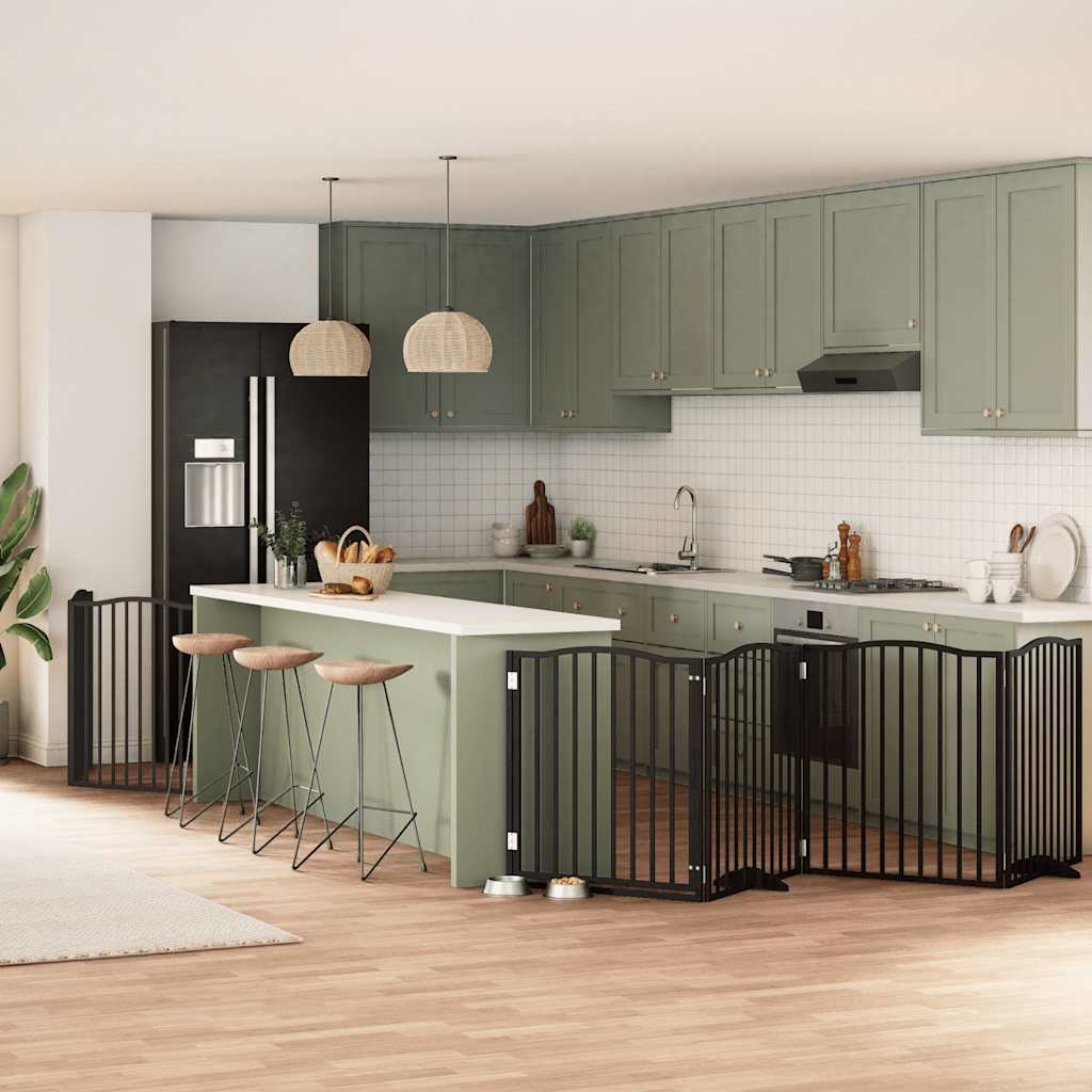 Vrata za pse s vratašcima 8 panela sklopiva 640 cm drvo topole Crna 80 x 90 x 2 cm
