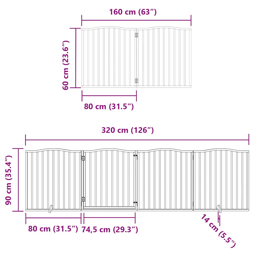 Vrata za pse s vratašcima 12 panela sklopiva 960 cm drvo topole Crna 80 x 90 x 2 cm