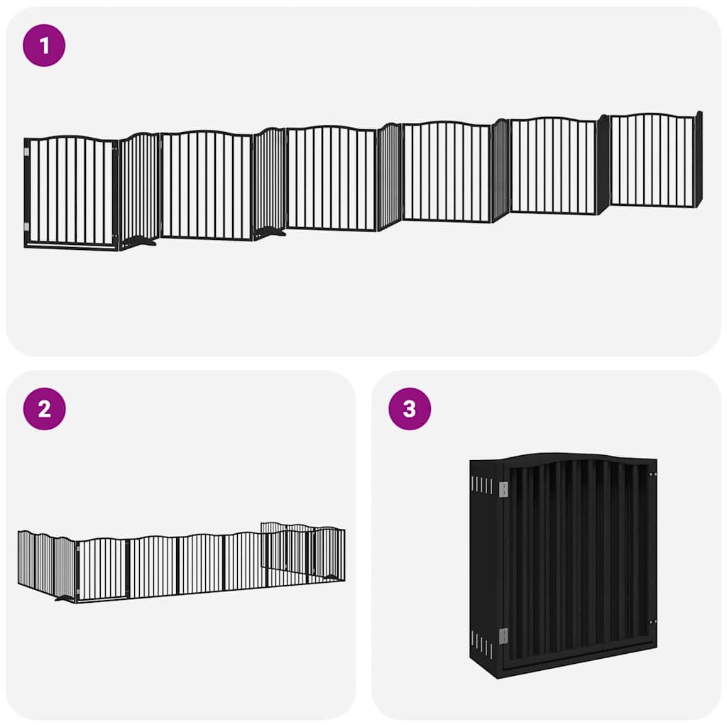 Vrata za pse s vratašcima 12 panela sklopiva 960 cm drvo topole Crna 80 x 90 x 2 cm