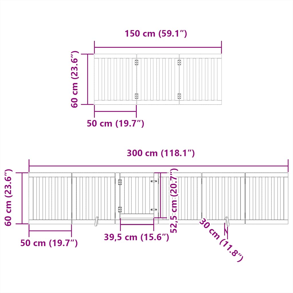 Vrata za pse s vratašcima 12 panela sklopiva 600 cm drvo topole Bijela 50 x 60 x 2 cm