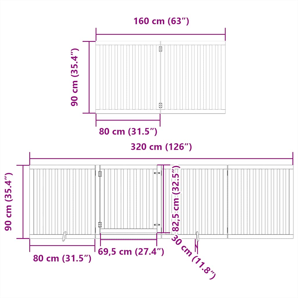 Vrata za pse s vratašcima 10 panela sklopiva 800 cm drvo topole Smeđa 80 x 90 x 2 cm