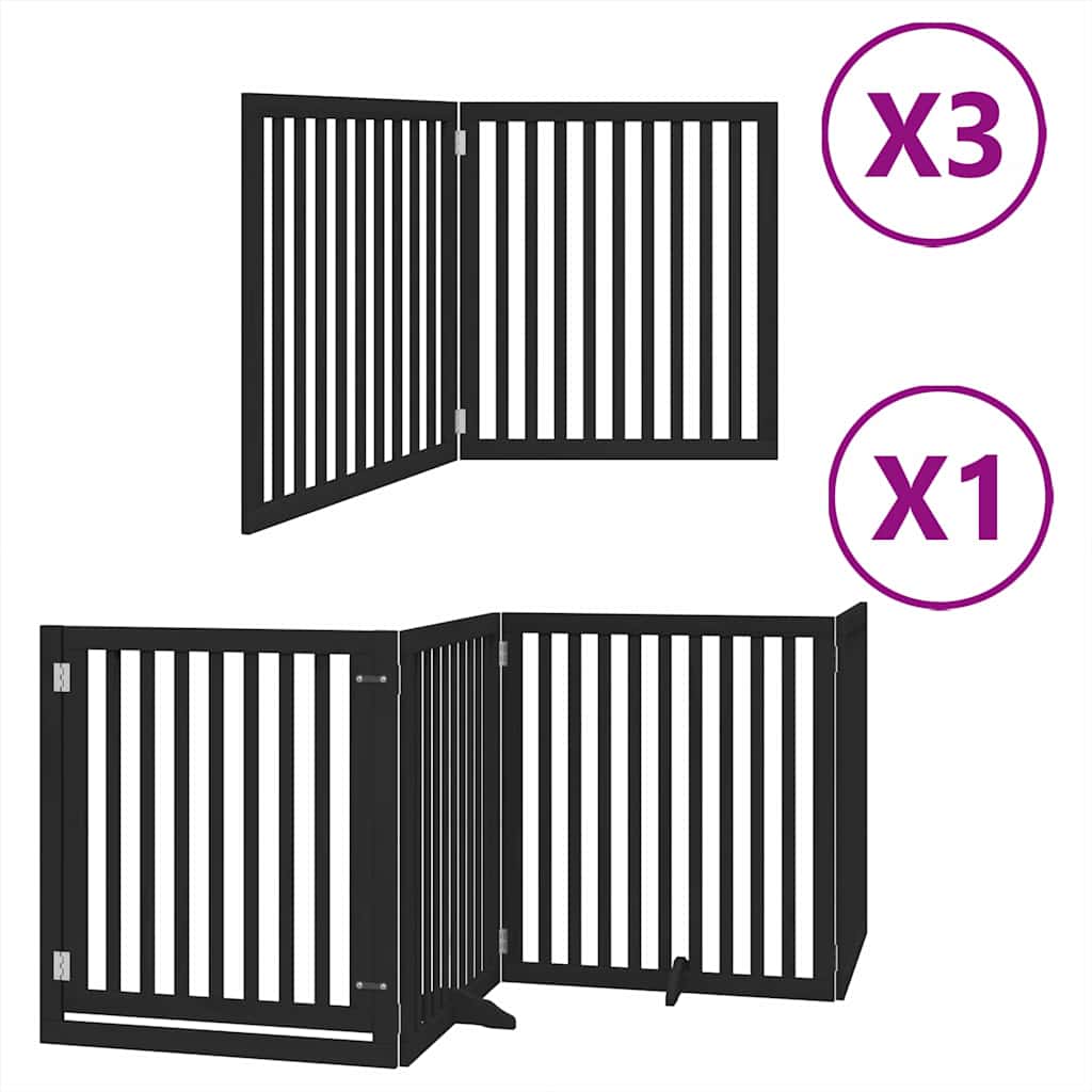 Vrata za pse s vratašcima 10 panela sklopiva 800 cm drvo topole Crna 80 x 90 x 2 cm