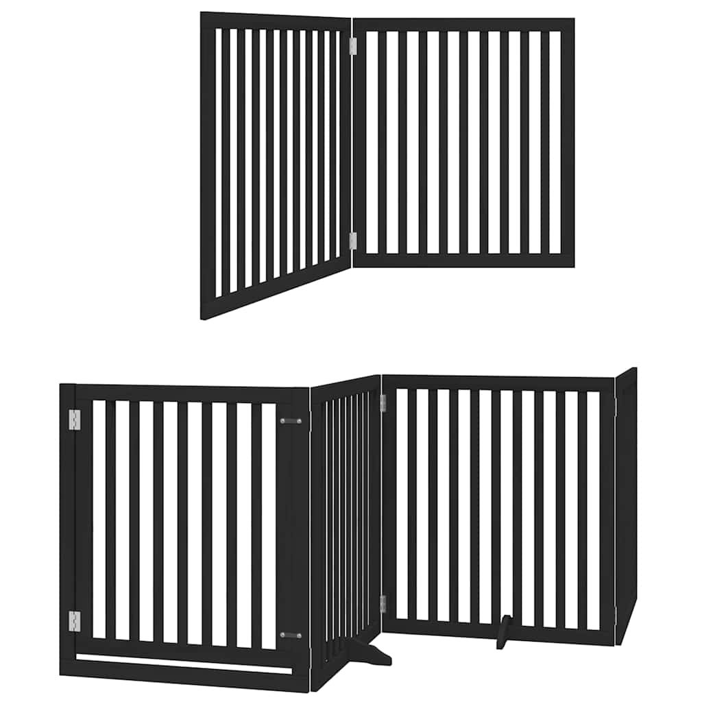 Vrata za pse s vratašcima 10 panela sklopiva 800 cm drvo topole Crna 80 x 90 x 2 cm