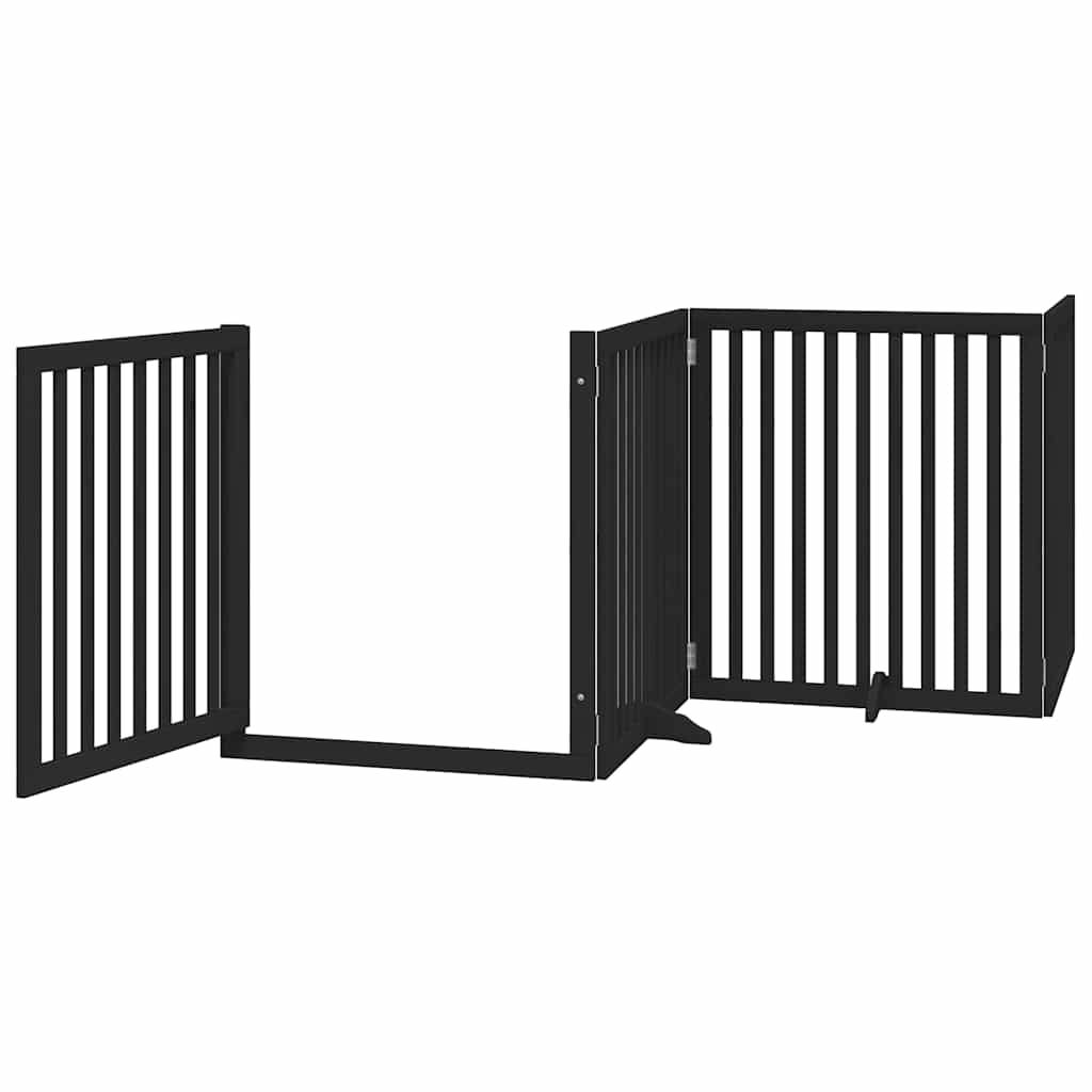 Vrata za pse s vratašcima 10 panela sklopiva 800 cm drvo topole Crna 80 x 90 x 2 cm