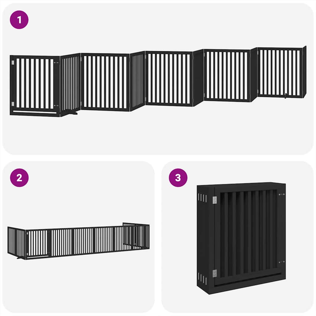 Vrata za pse s vratašcima 10 panela sklopiva 800 cm drvo topole Crna 80 x 90 x 2 cm
