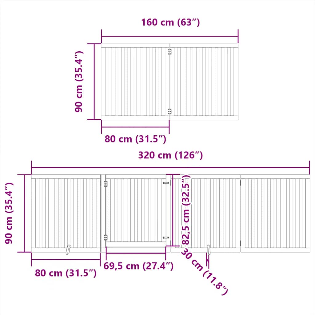 Vrata za pse s vratašcima 10 panela sklopiva 800 cm drvo topole Crna 80 x 90 x 2 cm