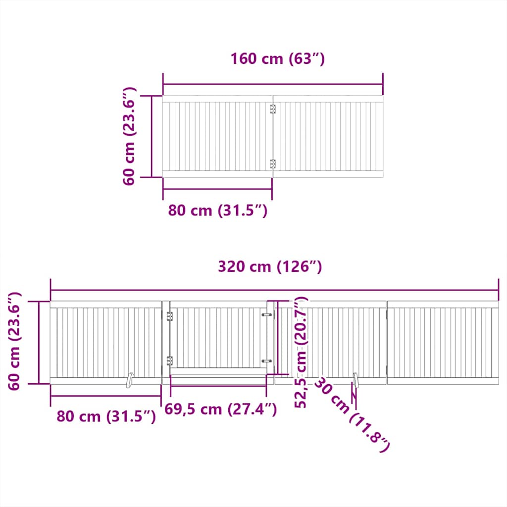 Vrata za pse s vratašcima 6 panela sklopiva 480 cm drvo topole Smeđa 80 x 60 x 2 cm