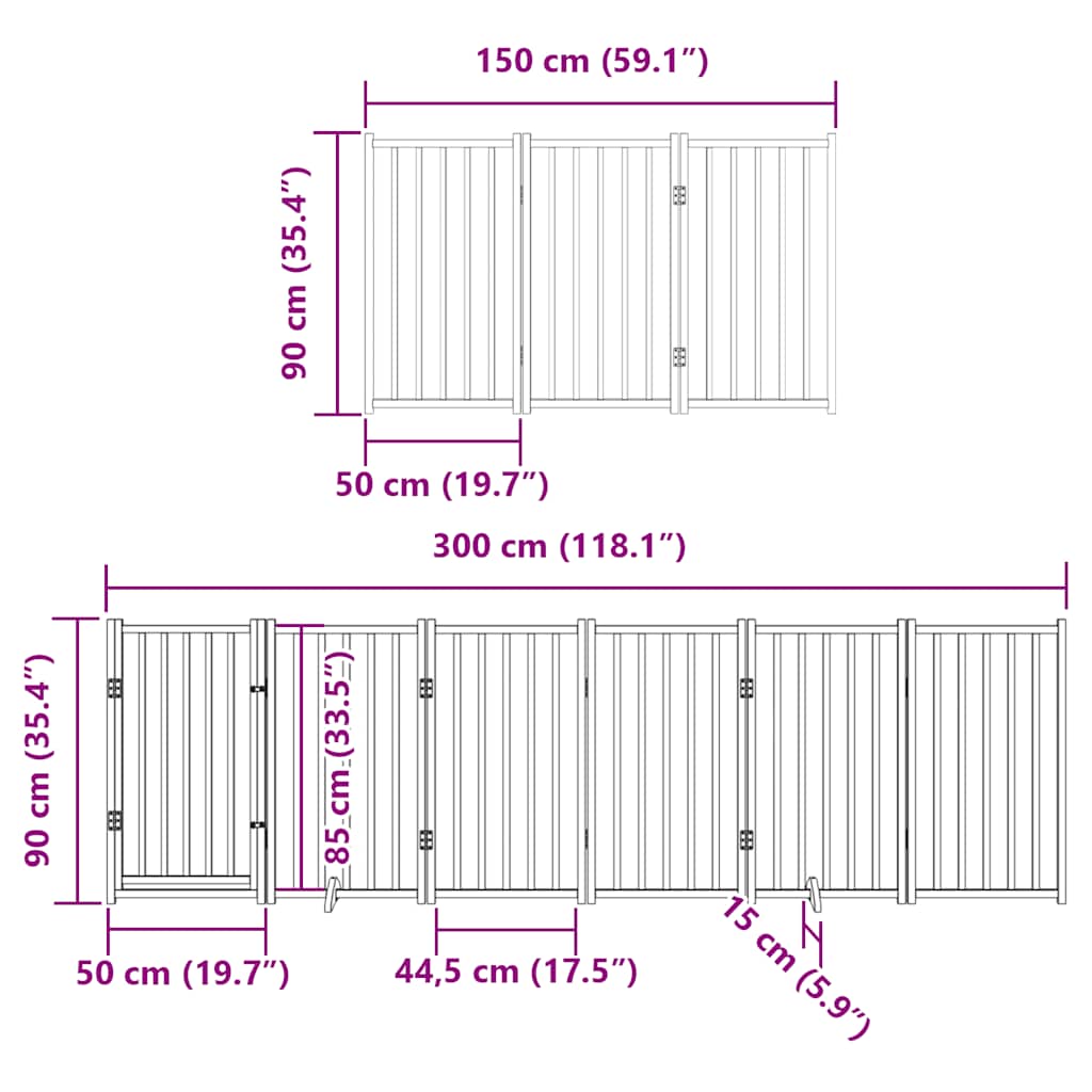 Vrata za pse s vratašcima 9 panela sklopiva 450 cm drvo topole Crna 50 x 90 x 2 cm