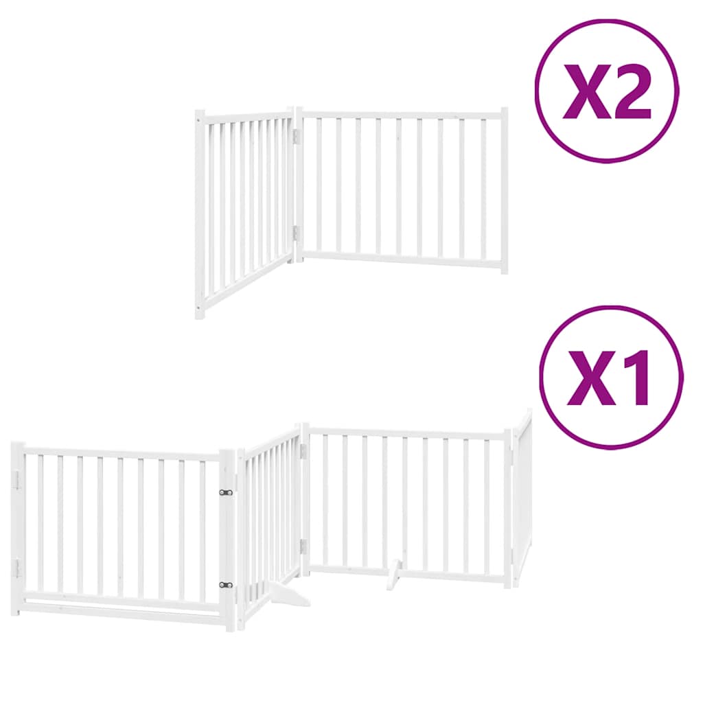 Vrata za pse s vratašcima 8 panela sklopiva 640 cm drvo topole Bijela 80 x 60 x 2 cm