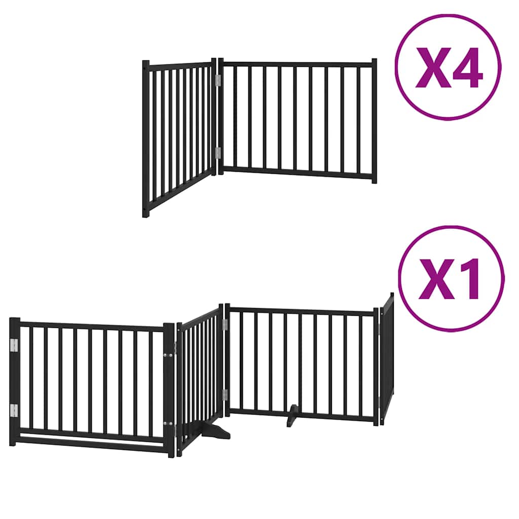 Vrata za pse s vratašcima 12 panela sklopiva 960 cm drvo topole Crna 80 x 60 x 2 cm