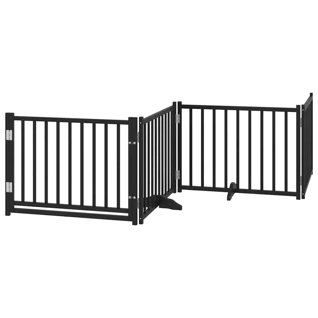 Vrata za pse s vratašcima 12 panela sklopiva 960 cm drvo topole Crna 80 x 60 x 2 cm