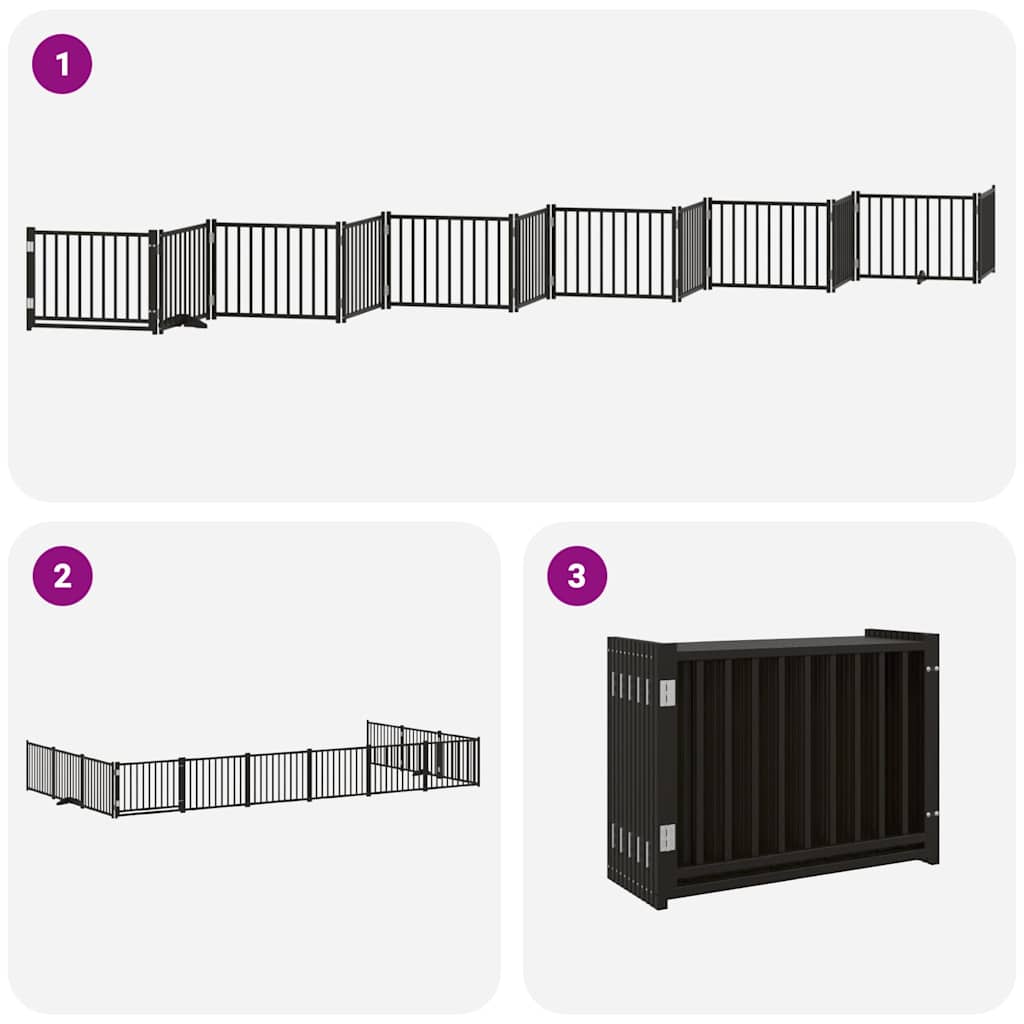Vrata za pse s vratašcima 12 panela sklopiva 960 cm drvo topole Crna 80 x 60 x 2 cm