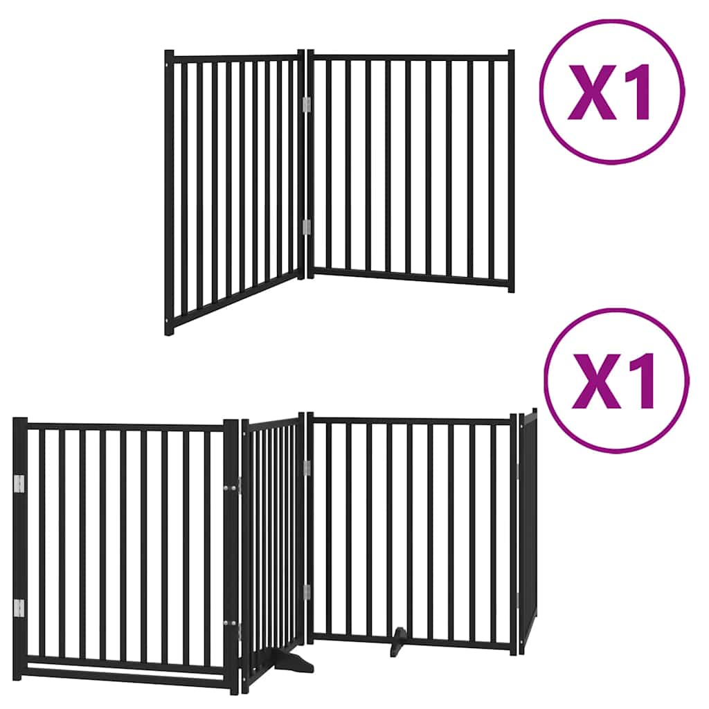 Vrata za pse s vratašcima 6 panela sklopiva 480 cm drvo topole Crna 80 x 90 x 2 cm