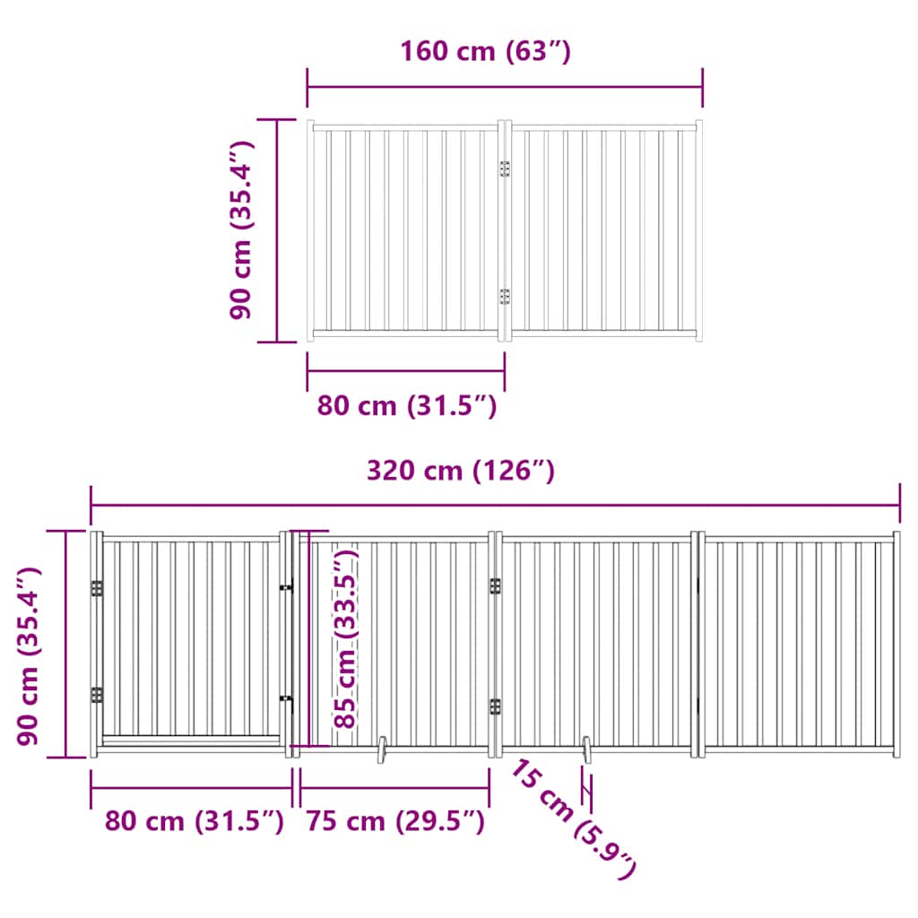 Vrata za pse s vratašcima 6 panela sklopiva 480 cm drvo topole Crna 80 x 90 x 2 cm