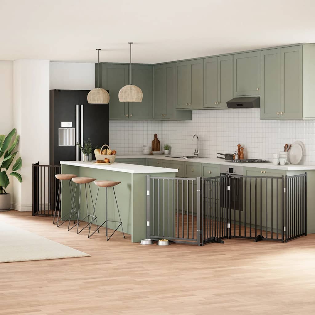 Vrata za pse s vratašcima 6 panela sklopiva 480 cm drvo topole Crna 80 x 90 x 2 cm