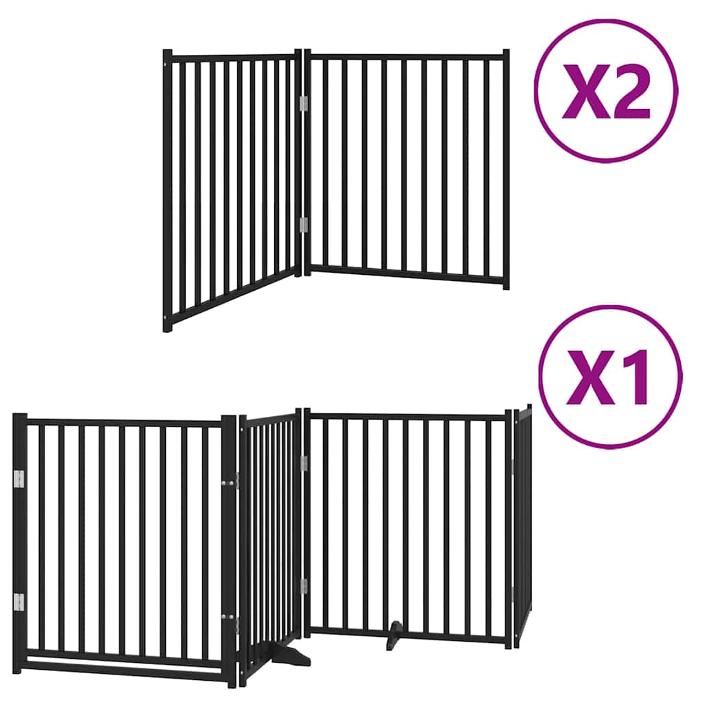 Vrata za pse s vratašcima 8 panela sklopiva 640 cm drvo topole Crna 80 x 90 x 2 cm