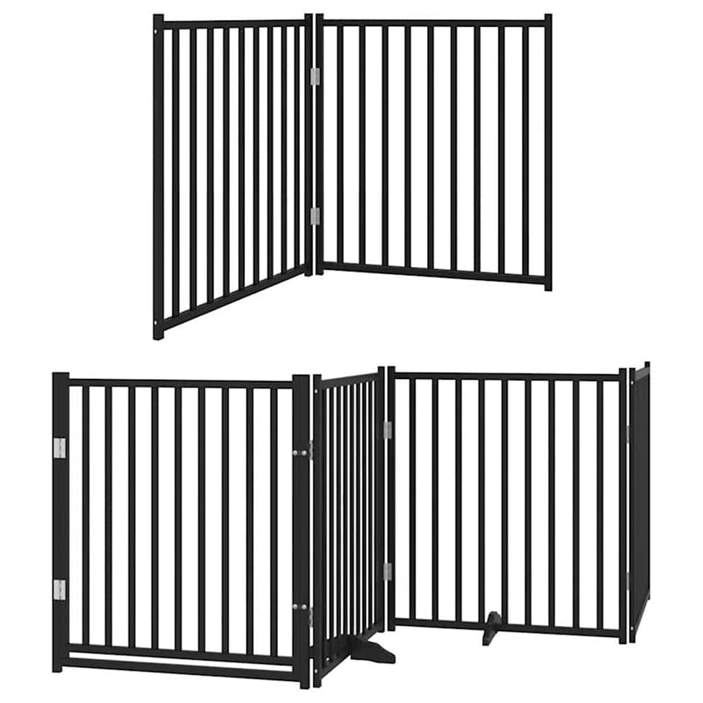 Vrata za pse s vratašcima 8 panela sklopiva 640 cm drvo topole Crna 80 x 90 x 2 cm