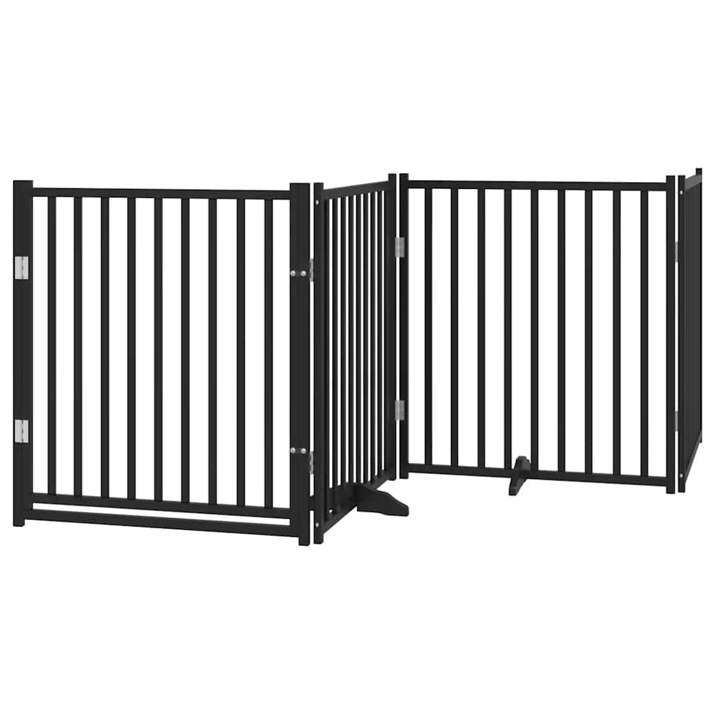 Vrata za pse s vratašcima 8 panela sklopiva 640 cm drvo topole Crna 80 x 90 x 2 cm