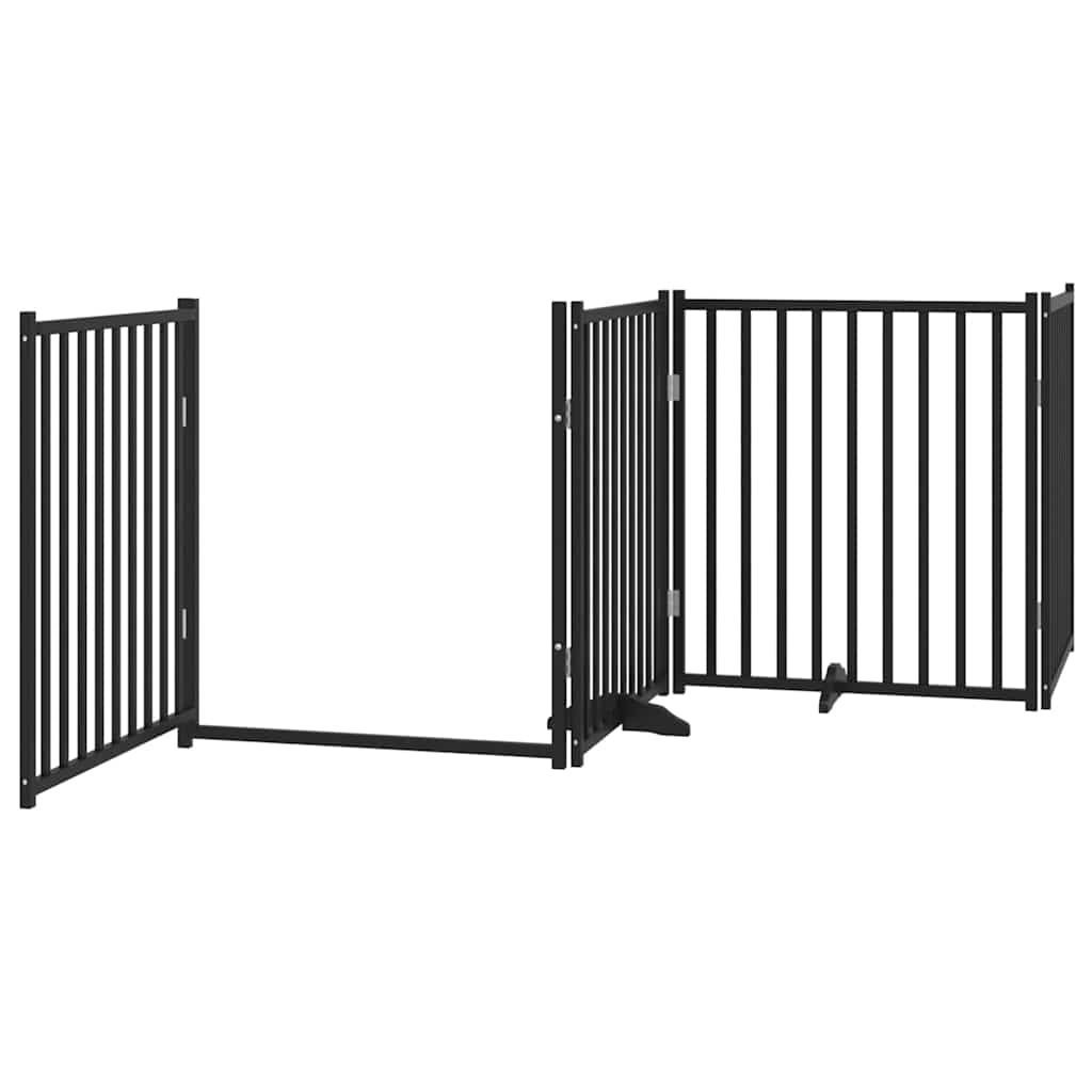 Vrata za pse s vratašcima 8 panela sklopiva 640 cm drvo topole Crna 80 x 90 x 2 cm