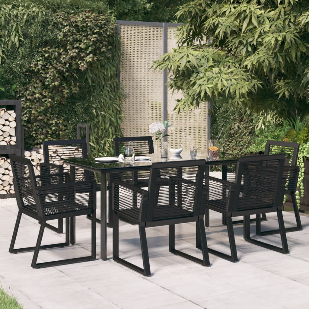 7-dijelni vrtni blagovaonski set od PVC ratana crni Crna Dužina stola 160 cm