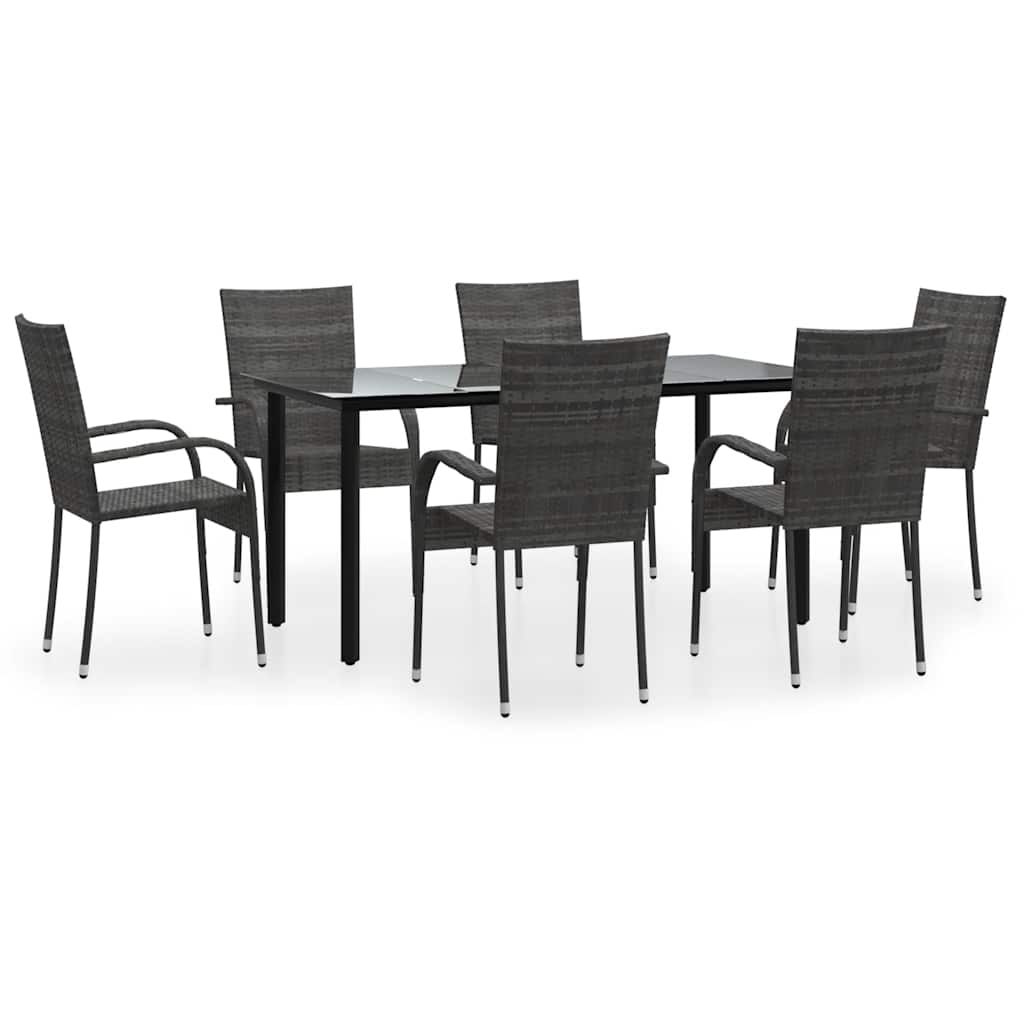 7-dijelni vrtni blagovaonski set od poliratana sivi Siva 160 cm table length