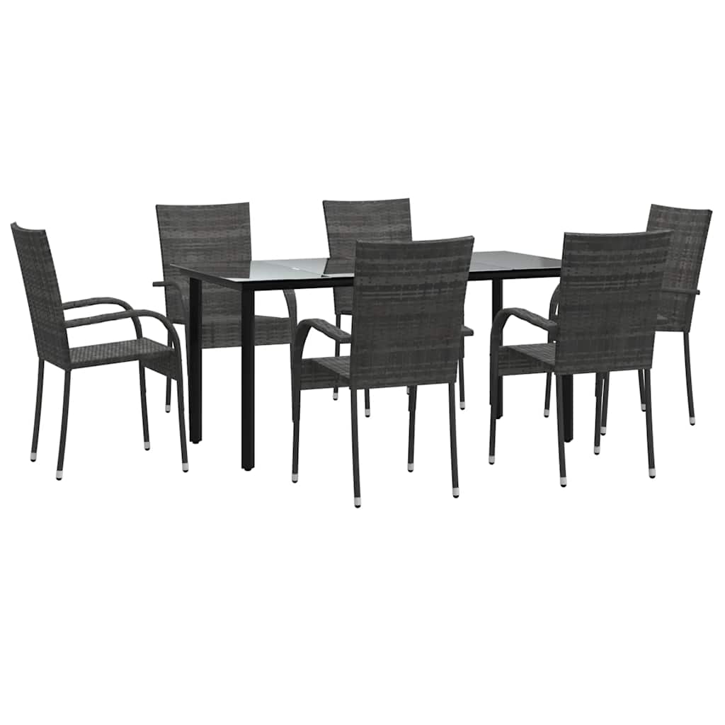 7-dijelni vrtni blagovaonski set od poliratana sivi Siva 160 cm table length