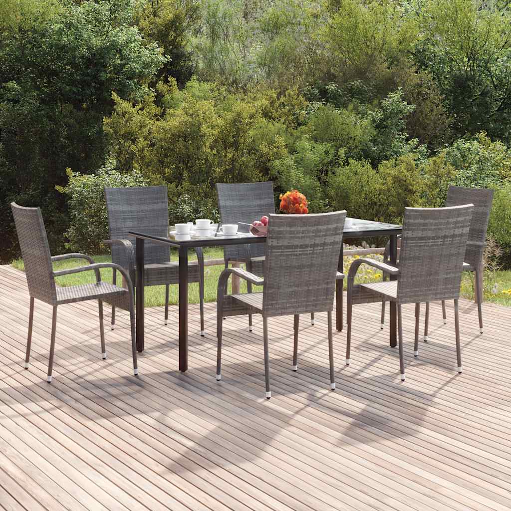 7-dijelni vrtni blagovaonski set od poliratana sivi Siva 160 cm table length