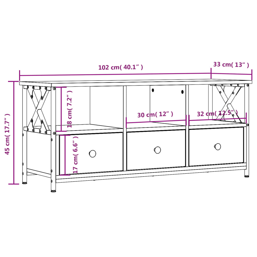 TV ormarić crni 102 x 33 x 45 cm konstruirano drvo i željezo