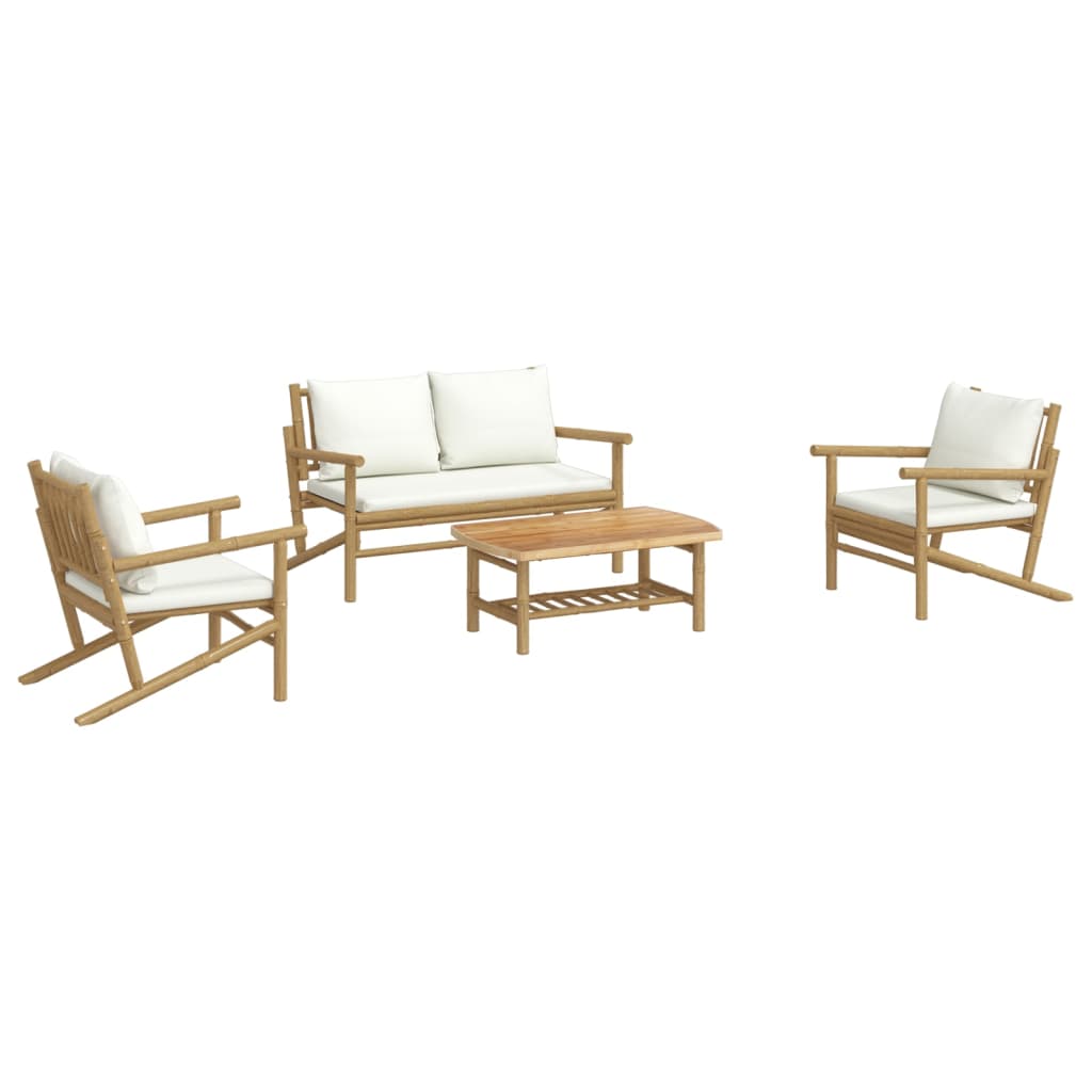 4-dijelna vrtna garnitura od bambusa s krem bijelim jastucima Smeđa