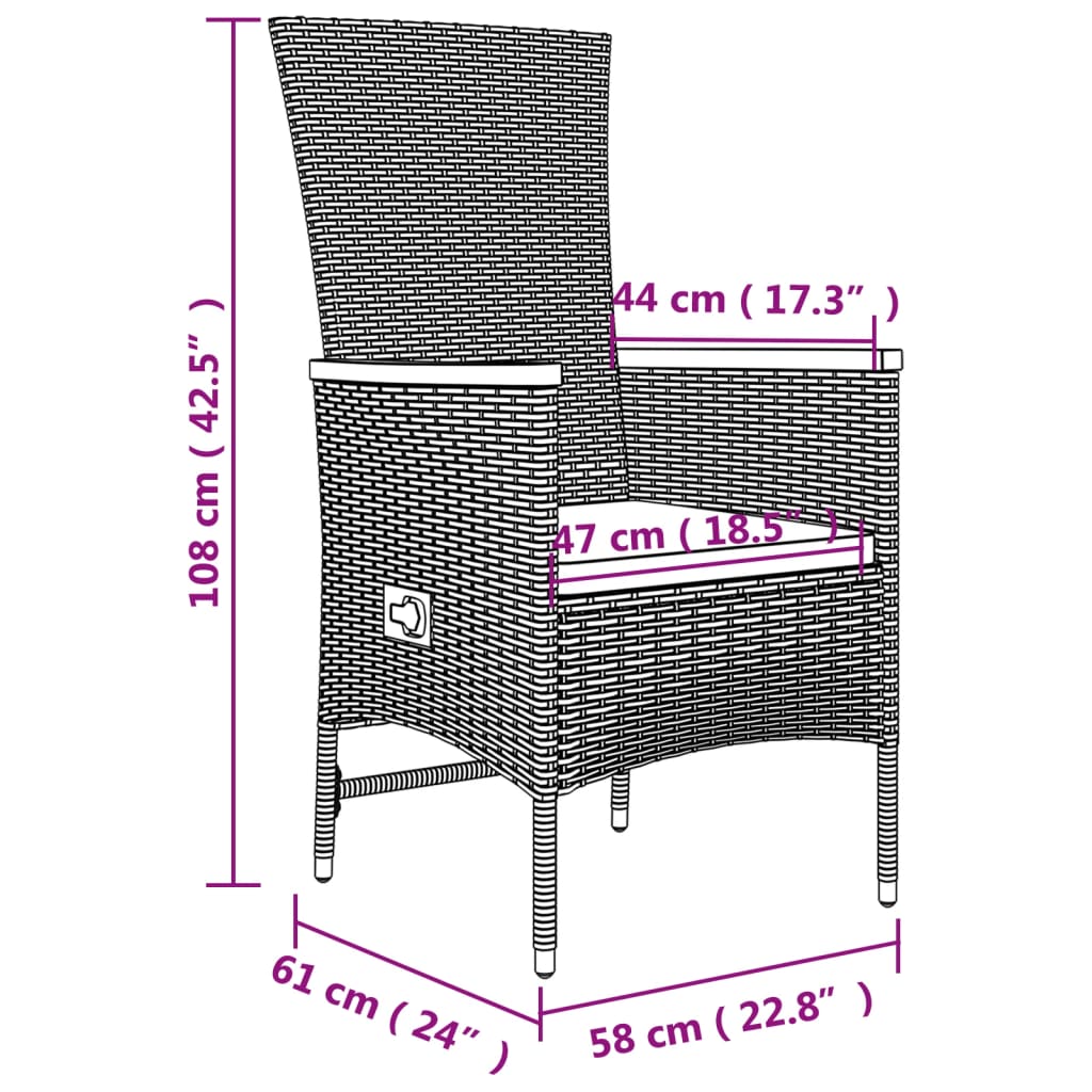 5-dijelni vrtni blagovaonski set sivi od poliratana Siva Dužina stola 90 cm