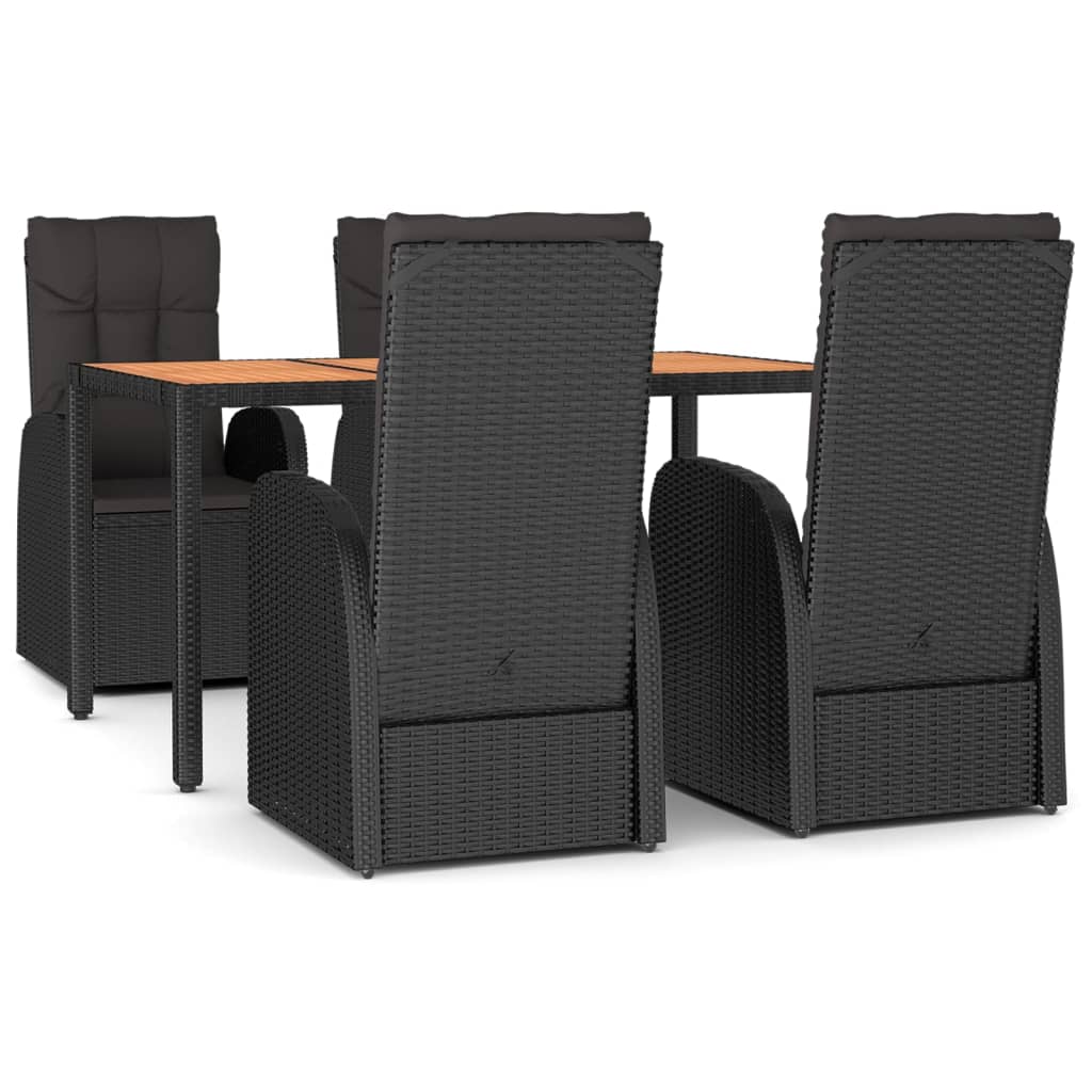5-dijelni vrtni blagovaonski set s jastucima od poliratana crni Crna Dužina stola 150 cm