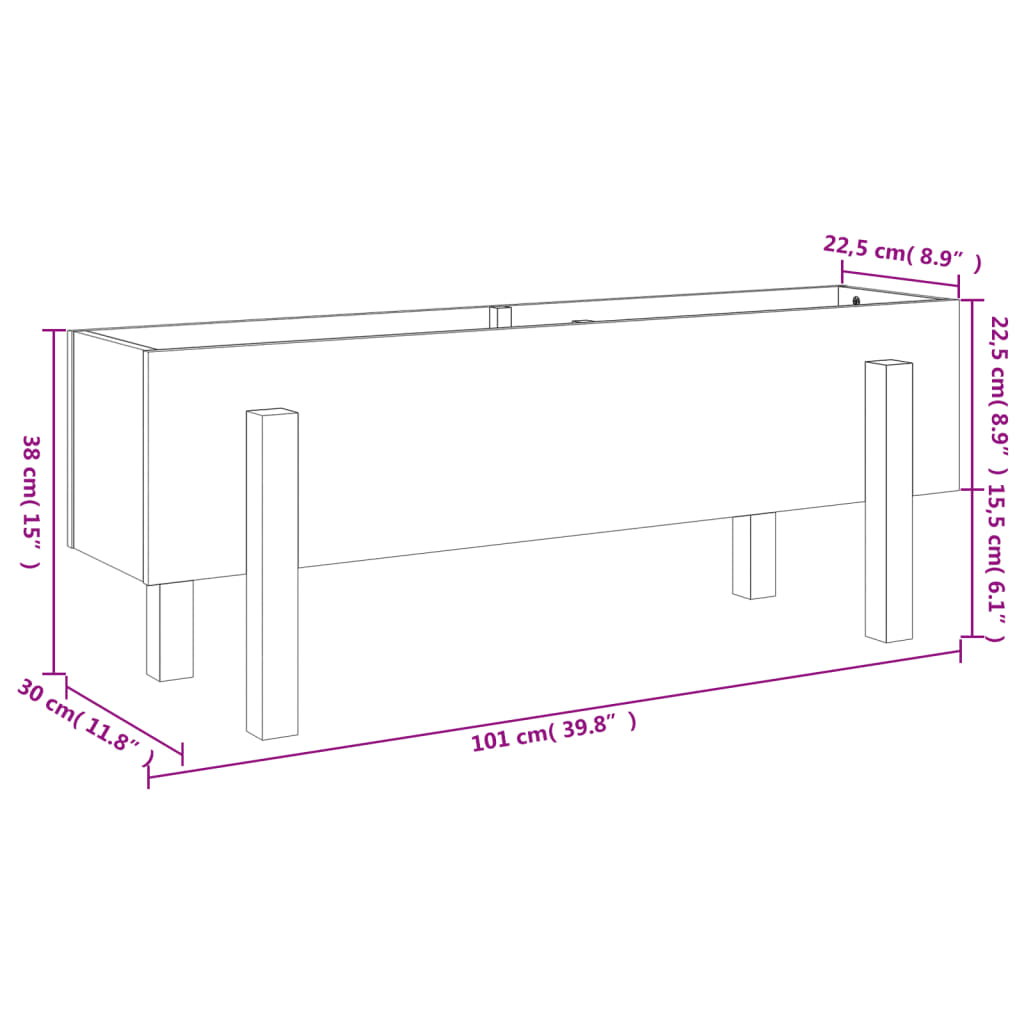 Povišena vrtna gredica 101 x 30 x 38 cm od masivne duglazije
