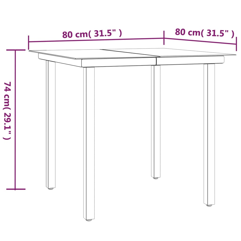 3-dijelni vrtni blagovaonski set od poliratana Smeđa Dužina stola 80 cm