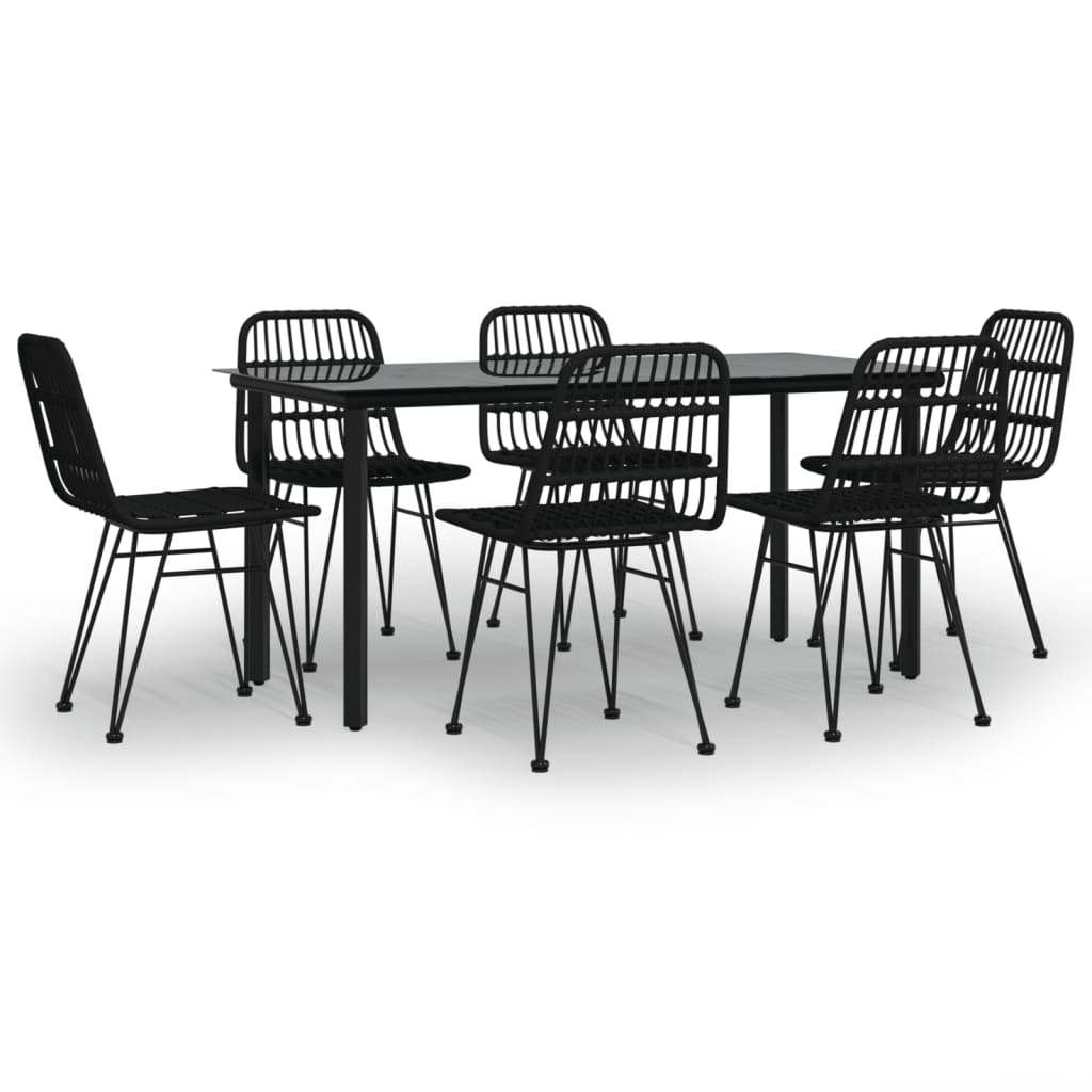 7-dijelni vrtni blagovaonski set od poliratana crni Crna Dužina stola 160 cm