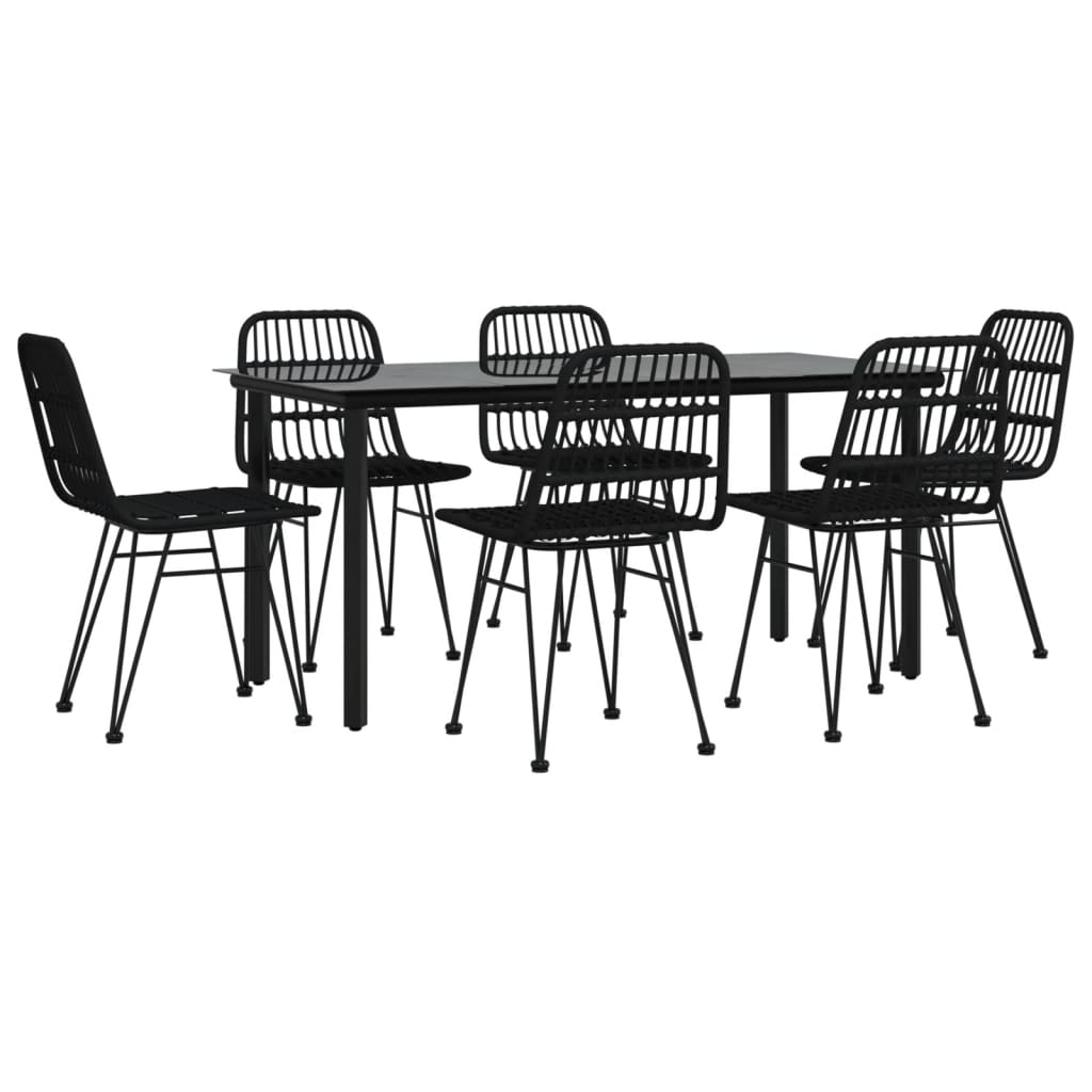 7-dijelni vrtni blagovaonski set od poliratana crni Crna Dužina stola 160 cm
