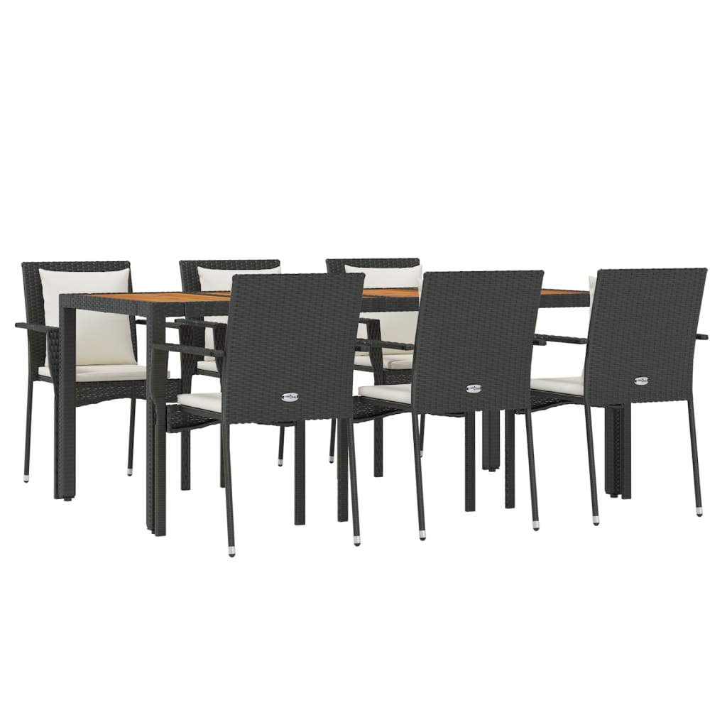 7-dijelni vrtni blagovaonski set s jastucima crni od poliratana Crna Dužina stola 190 cm