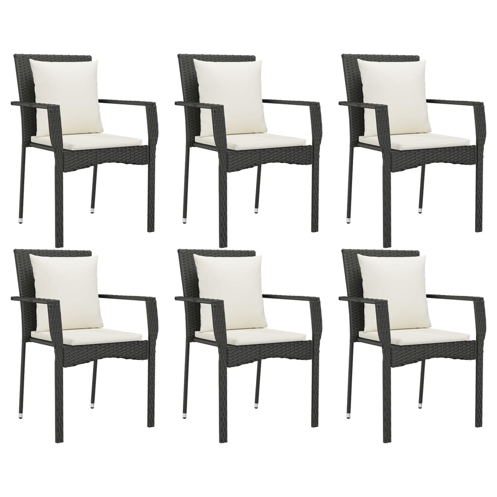 7-dijelni vrtni blagovaonski set s jastucima crni od poliratana Crna Dužina stola 190 cm