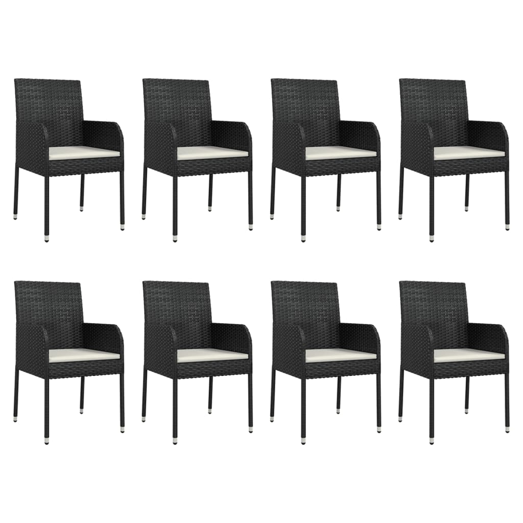 9-dijelni vrtni blagovaonski set s jastucima crni od poliratana Crna Dužina stola 190 cm