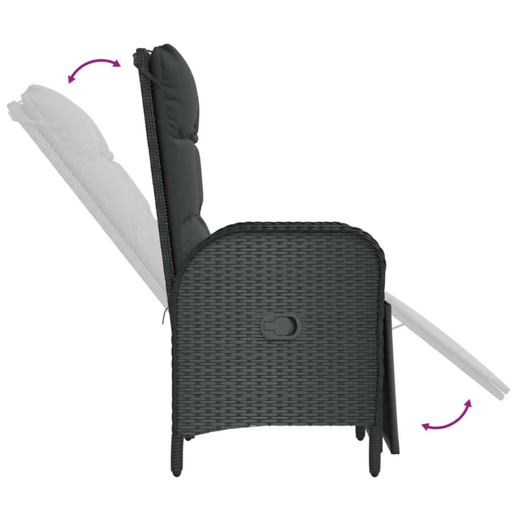 5-dijelni vrtni blagovaonski set s jastucima od poliratana crni Crna Dužina stola 90 cm