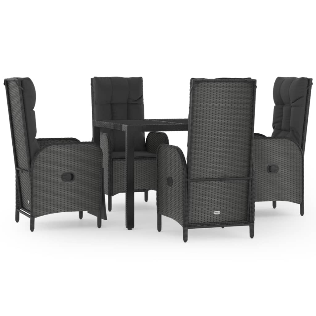 5-dijelni vrtni blagovaonski set s jastucima od poliratana crni Crna Dužina stola 90 cm