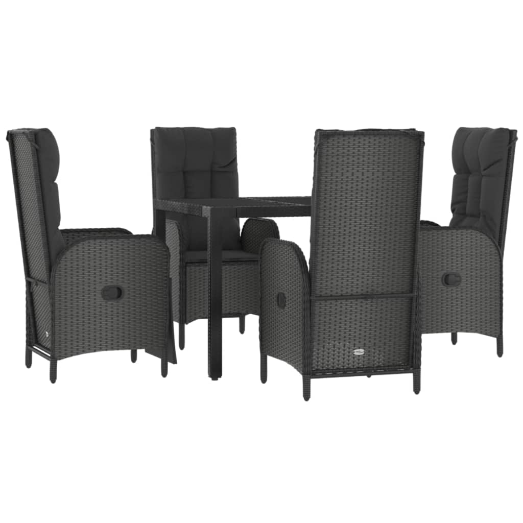 5-dijelni vrtni blagovaonski set s jastucima od poliratana crni Crna Dužina stola 90 cm